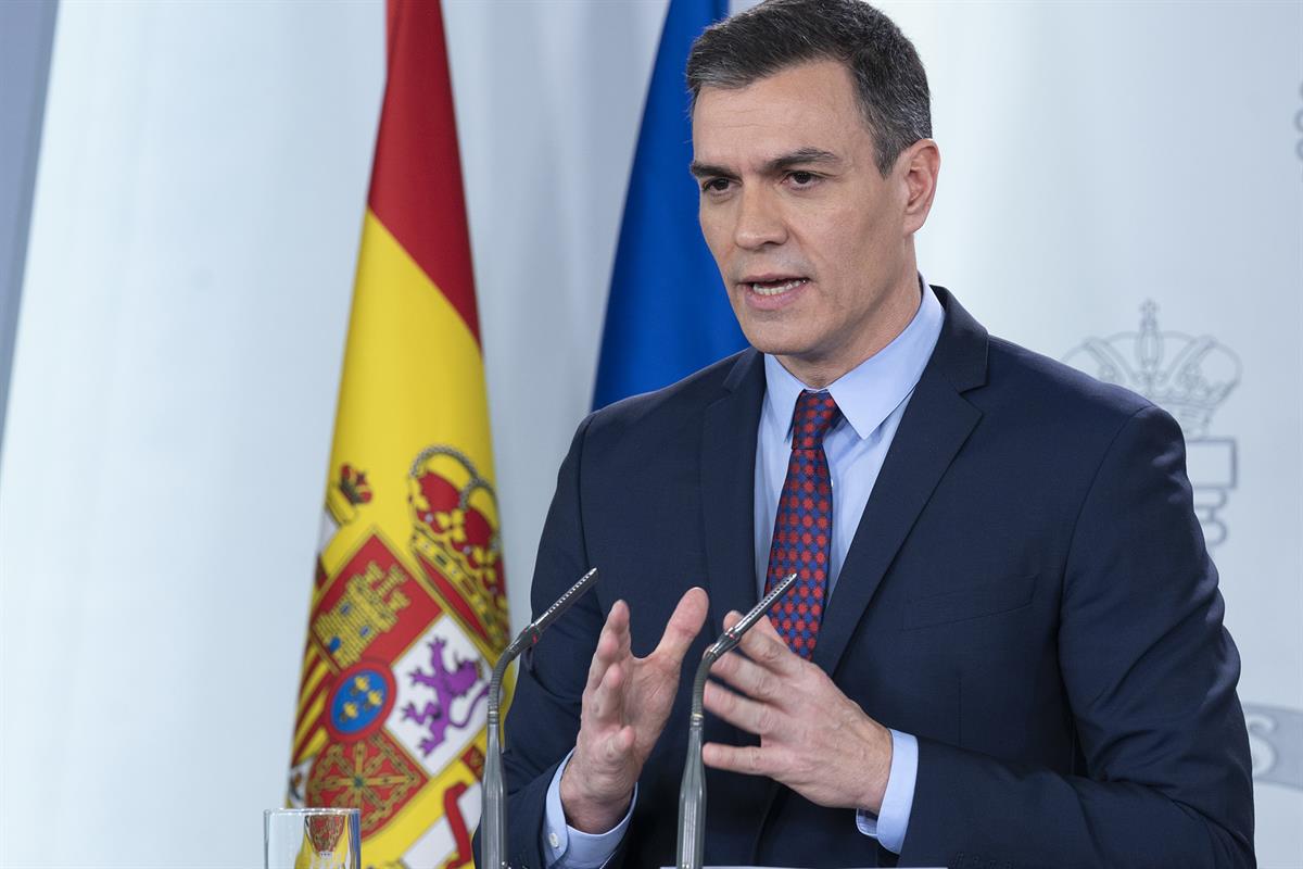 12/03/2020. Consejo de Ministros extraordinario: Pedro Sánchez. El presidente del Gobierno, Pedro Sánchez, durante su comparecencia ante los...