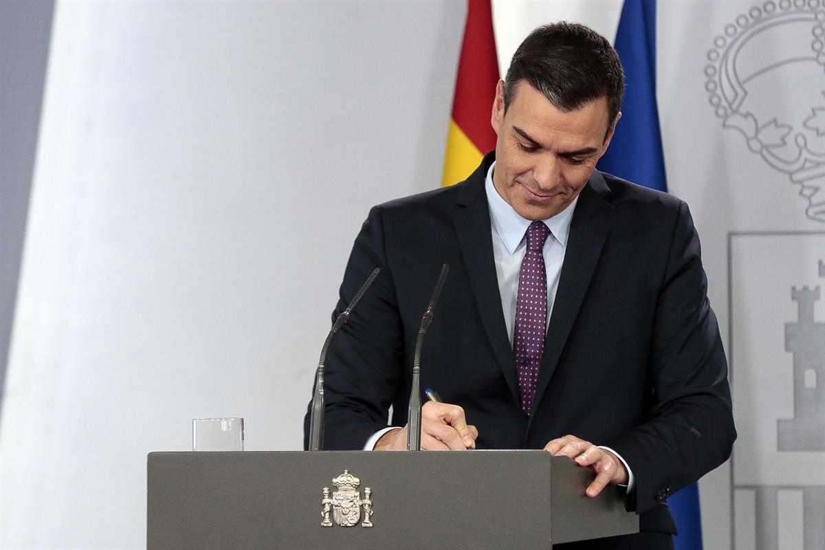 14/01/2020. Consejo de Ministros: Sánchez. El presidente del Gobierno, Pedro Sánchez, ha comparecido ante los medios de comunicación tras la...