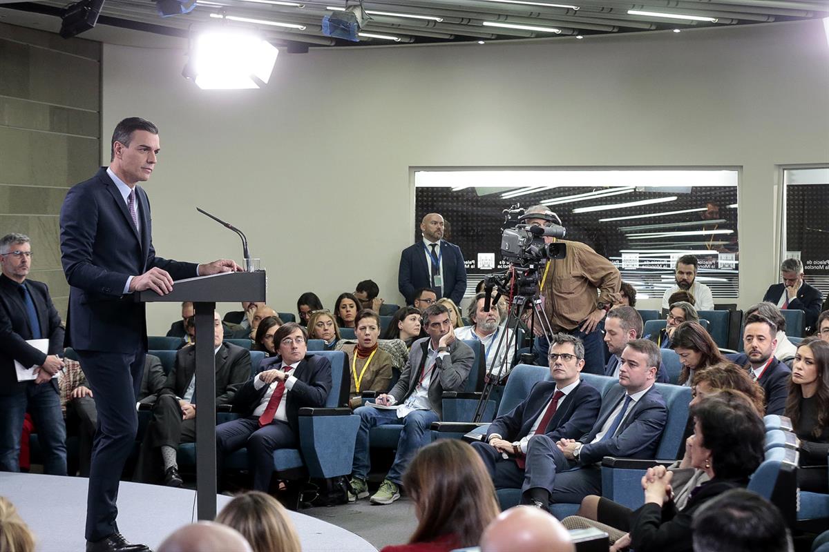 14/01/2020. Consejo de Ministros: Sánchez. El presidente del Gobierno, Pedro Sánchez, ha comparecido ante los medios de comunicación tras la...