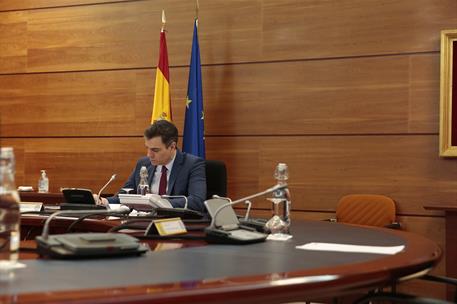 14/04/2020. Consejo de ministros. El presidente del Gobierno, Pedro Sánchez, durante la celebración del Consejo de Ministros