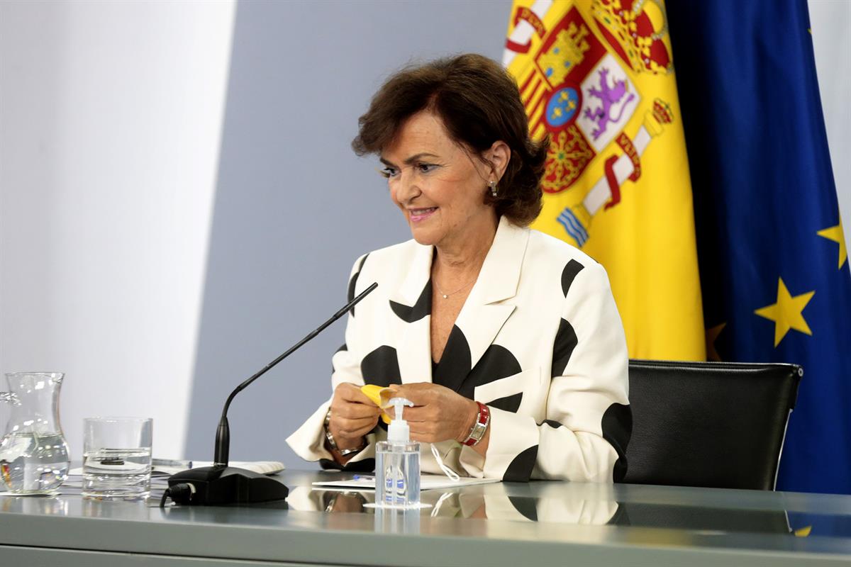 15/09/2020. Consejo de Ministros: María Jesús Montero y Carmen Calvo. La vicepresidenta primera y ministra de la Presidencia, Relaciones con...