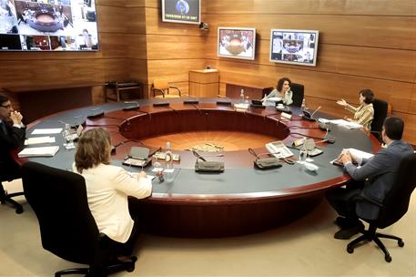 19/05/2020. Consejo de Ministros. El jefe del Ejecutivo, Pedro Sánchez, preside la reunión del Consejo de Ministros, desde el Complejo de la Moncloa.