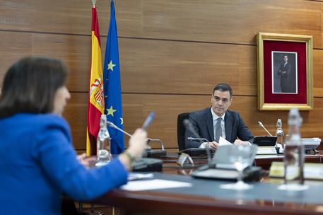 21/04/2020. Consejo de Ministros. El jefe del Ejecutivo, Pedro Sánchez, preside la reunión del Consejo de Ministros, a la que asisten el vic...