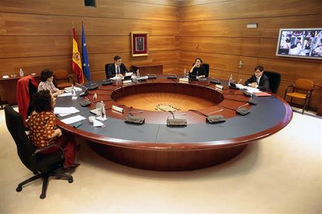 22/05/2020. Consejo de Ministros. El jefe del Ejecutivo, Pedro Sánchez, preside la reunión del Consejo de Ministros, desde el Complejo de la Moncloa.