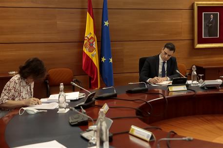 22/05/2020. Consejo de Ministros. El jefe del Ejecutivo, Pedro Sánchez, preside la reunión del Consejo de Ministros, desde el Complejo de la Moncloa.