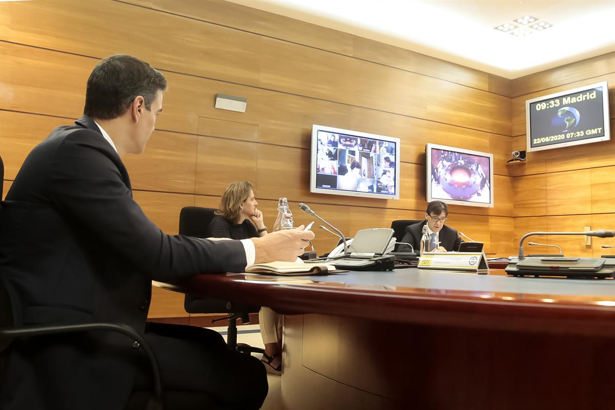 22/05/2020. Consejo de Ministros. El jefe del Ejecutivo, Pedro Sánchez, preside la reunión del Consejo de Ministros, desde el Complejo de la Moncloa.