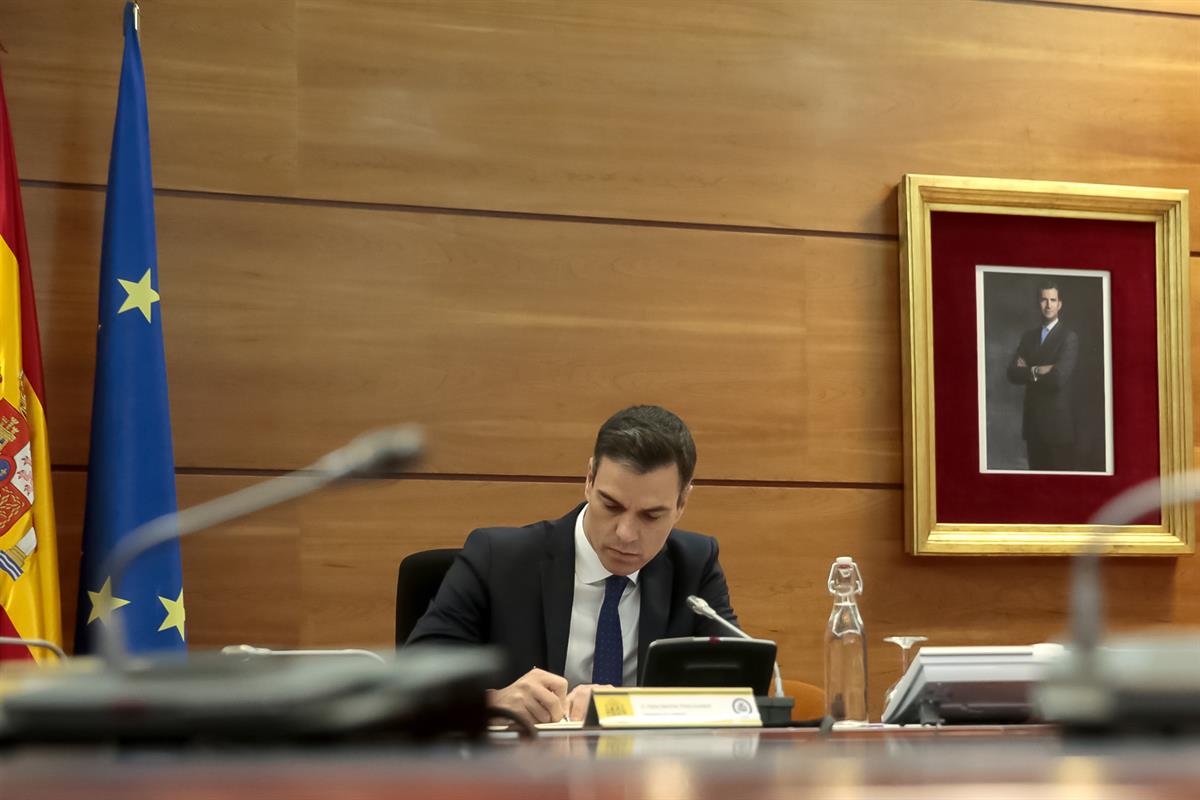 22/05/2020. Consejo de Ministros. El jefe del Ejecutivo, Pedro Sánchez, preside la reunión del Consejo de Ministros, desde el Complejo de la Moncloa.