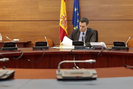 24/03/2020. Consejo de Ministros. El jefe del Ejecutivo, Pedro Sánchez, preside la reunión del Consejo de Ministros, a la que han asistido l...