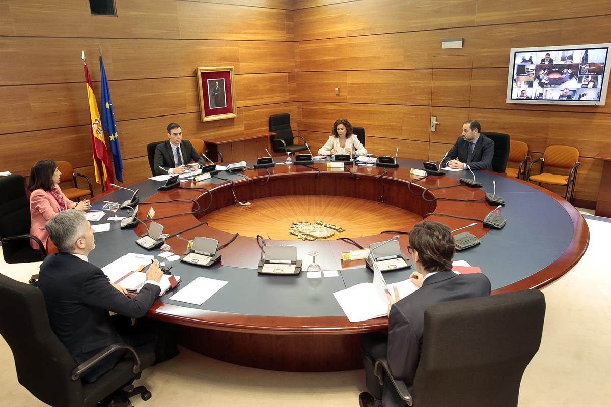 24/03/2020. Consejo de Ministros. El jefe del Ejecutivo, Pedro Sánchez, preside la reunión del Consejo de Ministros, a la que han asistido l...