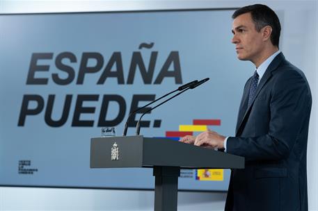 25/10/2020. Reunión del Consejo de Ministros extraordinario. El presidente del Gobierno, Pedro Sánchez, durante la comparecencia posterior a...