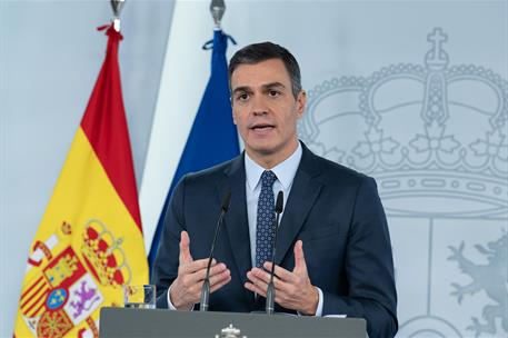 25/10/2020. Reunión del Consejo de Ministros extraordinario. El presidente del Gobierno, Pedro Sánchez, durante la comparecencia posterior a...