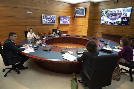 26/05/2020. Consejo de Ministros. El jefe del Ejecutivo, Pedro Sánchez, preside la reunión del Consejo de Ministros, desde el Complejo de la Moncloa.