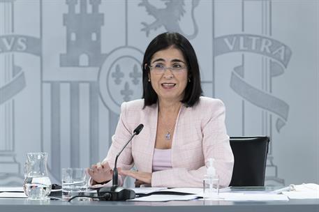 3/12/2021. Consejo de Ministros: Díaz, Rodríguez y Darias. La ministra de Sanidad, Carolina Darias, durante su intervención en la rueda de p...