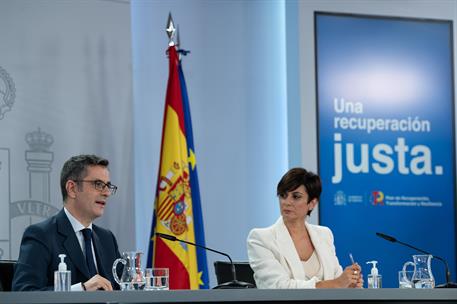 5/10/2021. Rueda de prensa posterior al Consejo de Ministros: Isabel Rodríguez y Félix Bolaños. La ministra de Política Territorial y portav...