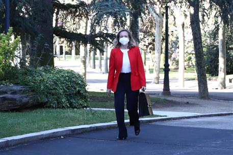 6/04/2021. Fotografía del nuevo Gabinete. La vicepresidenta segunda y ministra de Asuntos Económicos y Transformación Digital, Nadia Calviño...