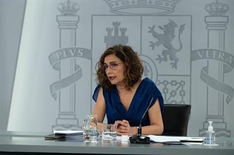 6/07/2021. Consejo de Ministros. La ministra de Hacienda y portavoz del Gobierno, María Jesús Montero, durante la rueda de prensa posterior ...