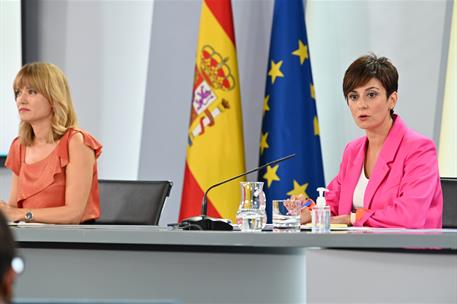 7/09/2021. Rueda de prensa posterior al Consejo de Ministros: Rodríguez y Alegría. La ministra de Política Territorial y portavoz del Gobier...