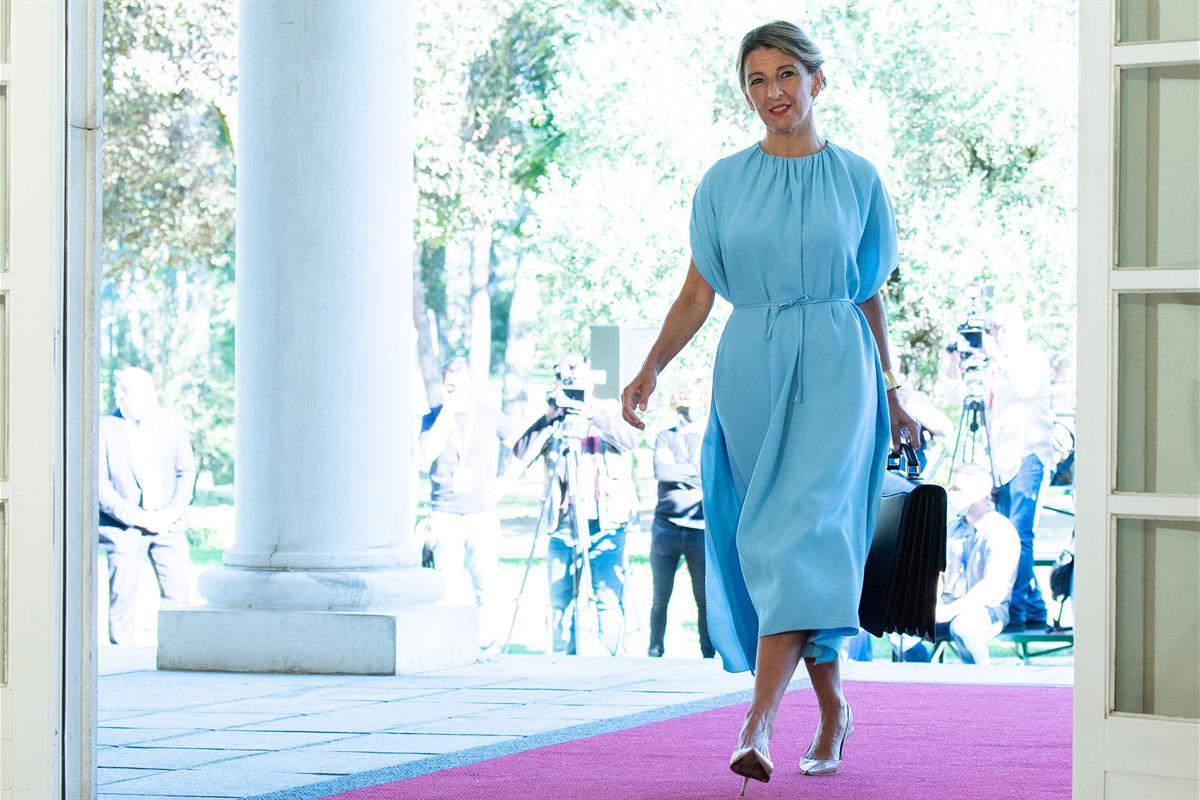 13/07/2021. El nuevo Ejecutivo asiste a la reunión del Consejo de Ministros. La vicepresidenta segunda y ministra de Trabajo y Economía Soci...