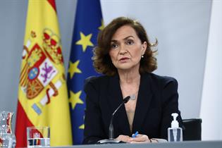 Carmen Calvo durante su intervención en la rueda de prensa posterior al Consejo de Ministros