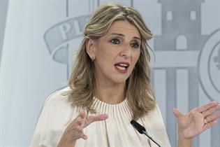 Yolanda Díaz durante su intervención en la rueda de prensa posterior al Consejo de Ministros