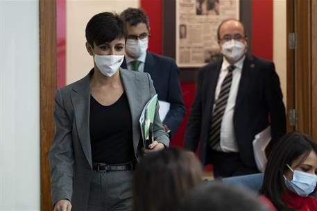 17/12/2021. Rueda de prensa posterior al Consejo de Ministros: Isabel Rodríguez, Félix Bolaños y Miquel Iceta. La ministra de Política Terri...