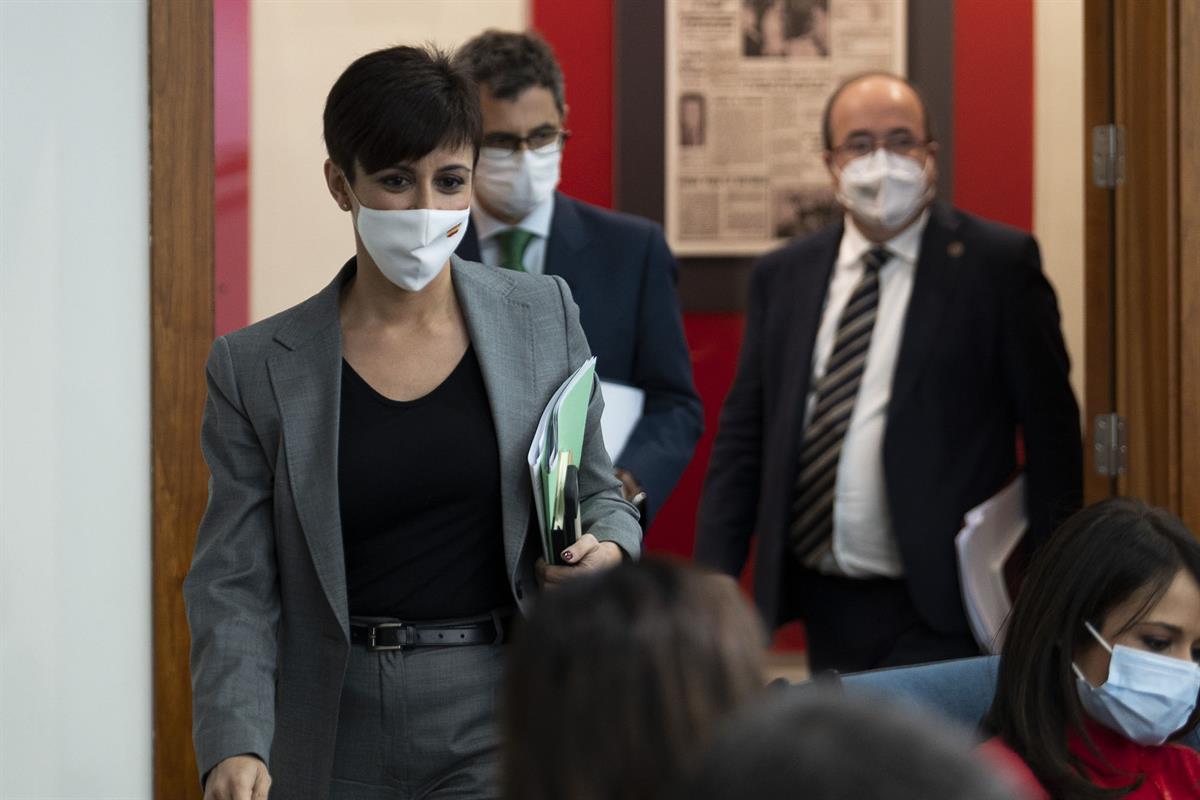 17/12/2021. Rueda de prensa posterior al Consejo de Ministros: Isabel Rodríguez, Félix Bolaños y Miquel Iceta. La ministra de Política Terri...