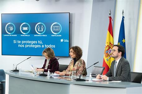 19/01/2021. Consejo de Ministros: Montero, Ribera y Garzón. La ministra de Hacienda y portavoz del Gobierno, María Jesús Montero, la vicepre...