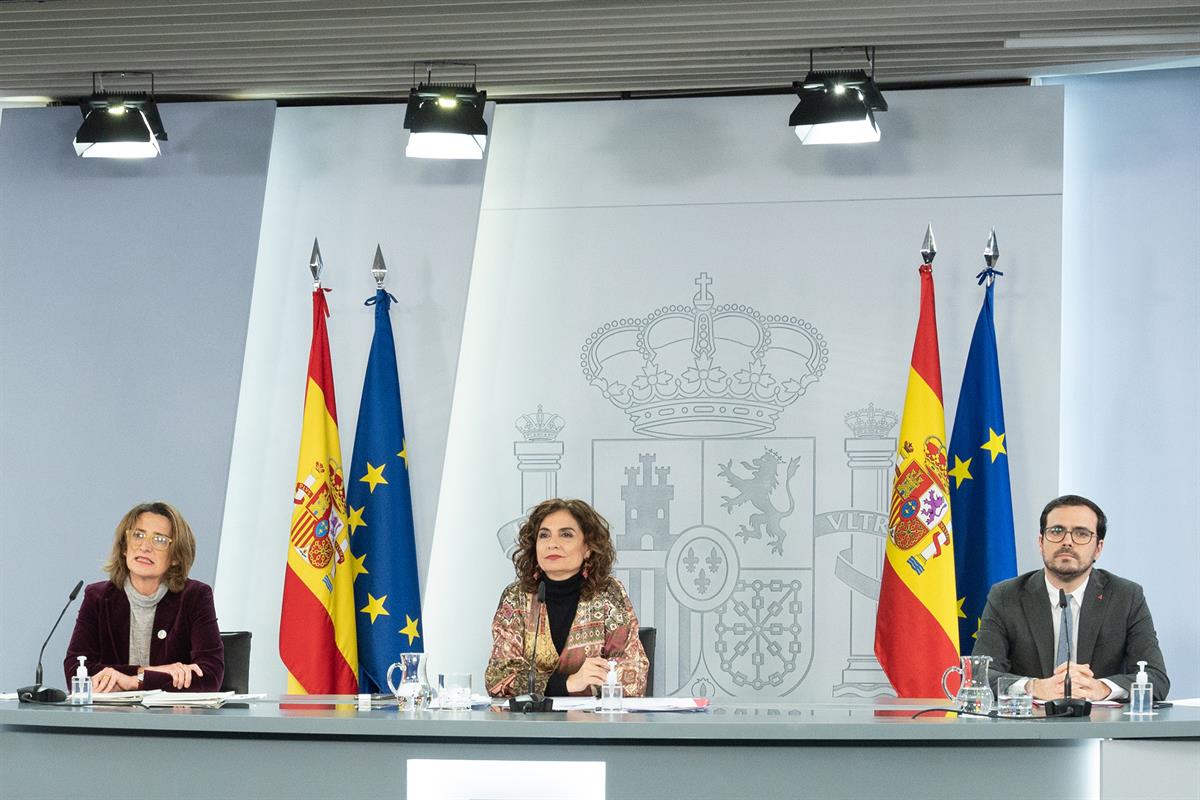 19/01/2021. Consejo de Ministros: Montero, Ribera y Garzón. La ministra de Hacienda y portavoz del Gobierno, María Jesús Montero, la vicepre...