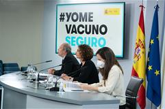 Las ministras María Jesús Montero e Ione Belarra y el ministro Juan Carlos Campo en la rueda de prensa