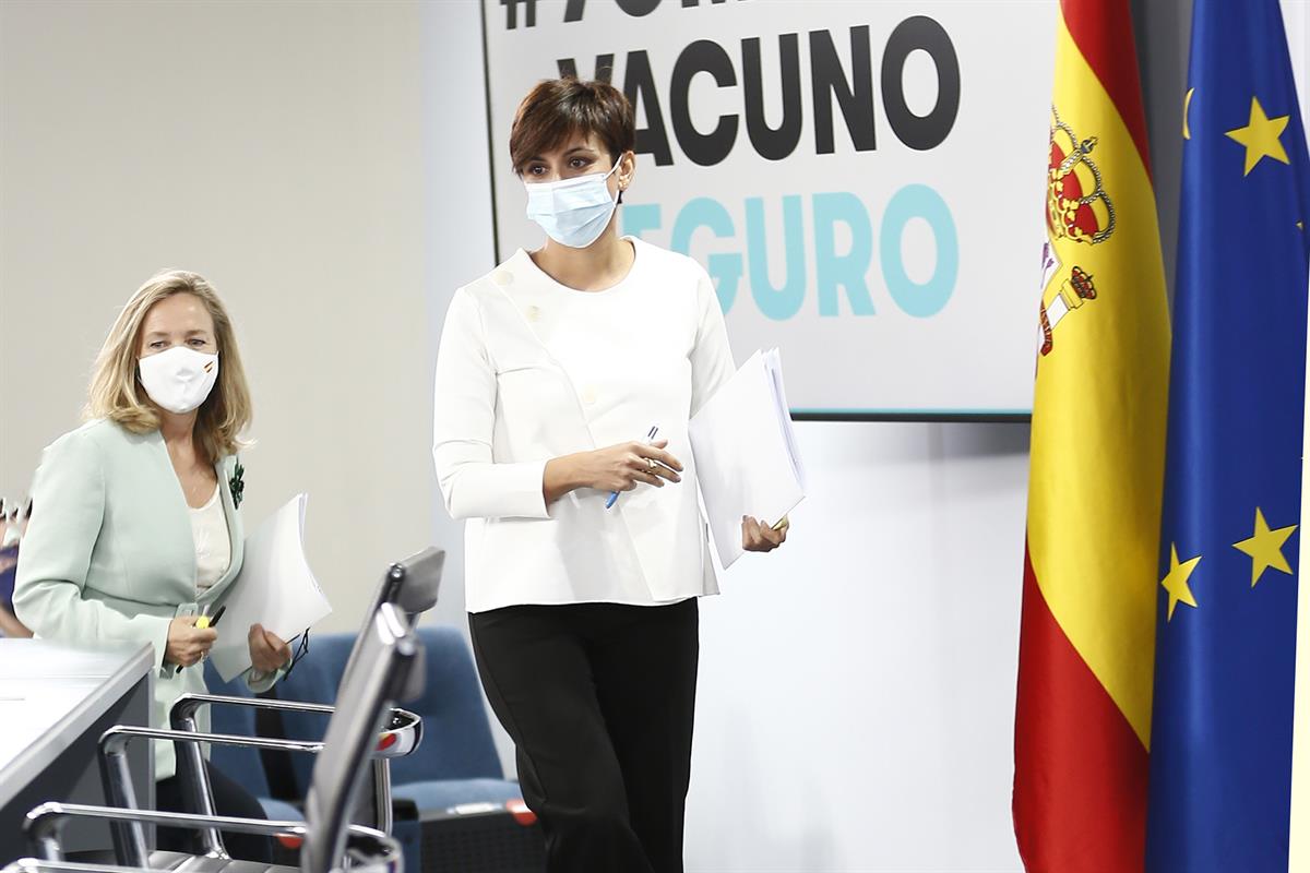 21/09/2021. Rueda de prensa posterior al Consejo de Ministros: Rodríguez y Calviño. La vicepresidenta primera y ministra de Asuntos Económic...