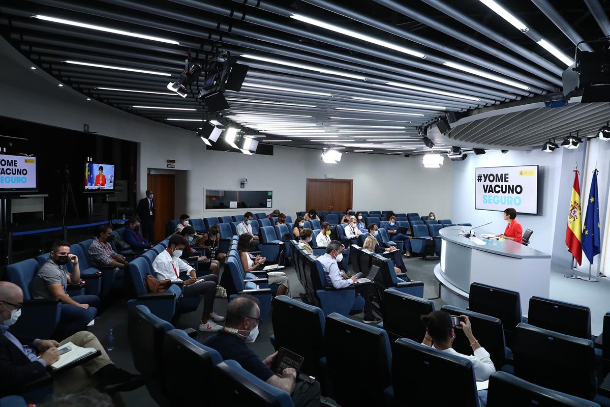 24/08/2021. Rueda de prensa tras el Consejo de Ministros: Isabel Rodríguez. La ministra de Política Territorial y portavoz del Gobierno, Isa...