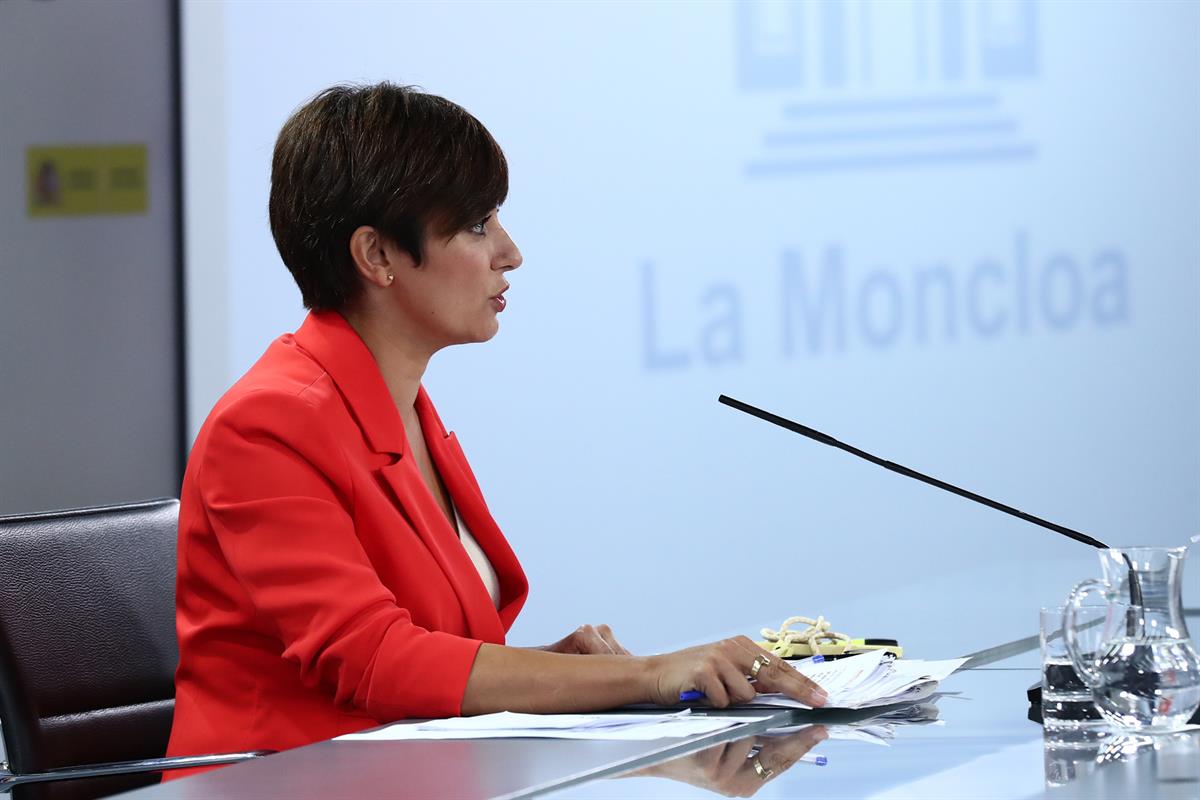 24/08/2021. Rueda de prensa tras el Consejo de Ministros: Isabel Rodríguez. La ministra de Política Territorial y portavoz del Gobierno, Isa...