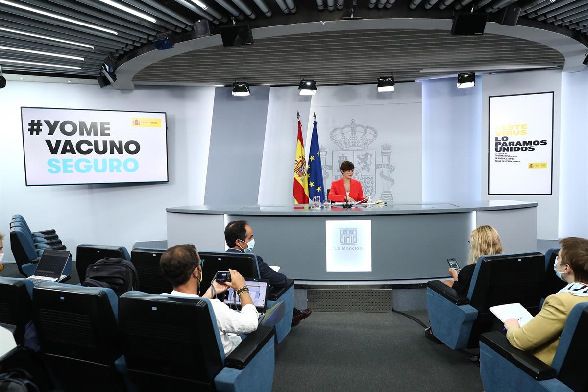 24/08/2021. Rueda de prensa tras el Consejo de Ministros: Isabel Rodríguez. La ministra de Política Territorial y portavoz del Gobierno, Isa...