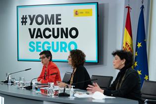 Arancha González Laya, María Jesús Montero e Isabel Celaá durante la rueda de prensa posterior al Consejo de Ministros