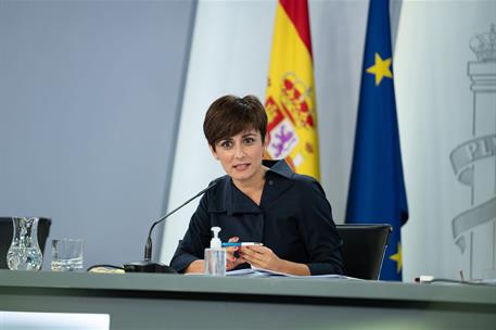 27/07/2021. Rueda de prensa posterior al Consejo de Ministros. La ministra de Política Territorial y portavoz del Gobierno, Isabel Rodríguez...