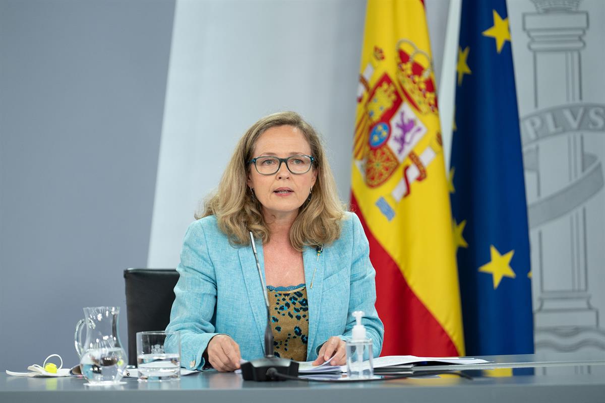 27/07/2021. Rueda de prensa posterior al Consejo de Ministros. La vicepresidenta primera del Gobierno y ministra de Asuntos Económicos y Tra...