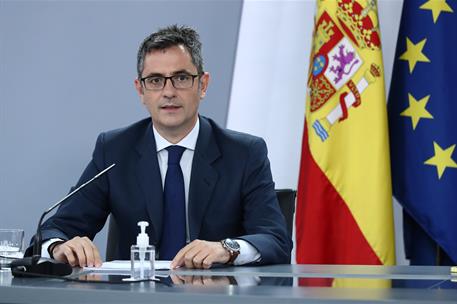 31/08/2021. Rueda de prensa posterior al Consejo de Ministros: Félix Bolaños. El ministro de la Presidencia, Relaciones con las Cortes y Mem...