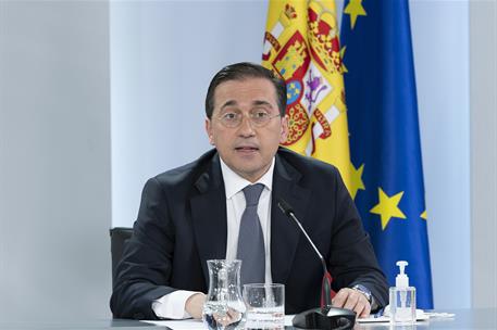 5/04/2022. Rueda de prensa posterior al Consejo de Ministros: Isabel Rodríguez, Nadia Calviño y José Manuel Albares. El ministro de Asuntos ...