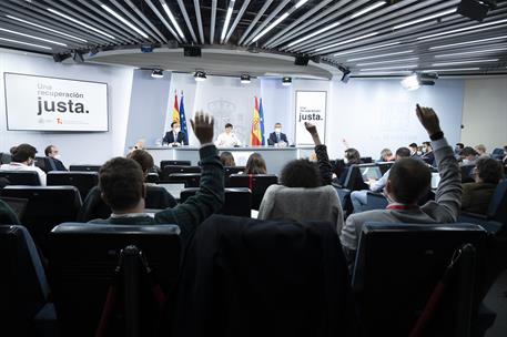 11/01/2022. Rueda de prensa posterior al Consejo de Ministros: Isabel Rodríguez, José Manuel Albares y Félix Bolaños. La ministra de Polític...