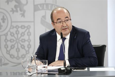 11/07/2022. Rueda de prensa tras el Consejo de Ministros: Ribera, Rodríguez e Iceta. El ministro de Cultura y Deporte, Miquel Iceta, durante...