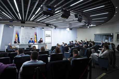 15/02/2022. Rueda de prensa posterior al Consejo de Ministros: Isabel Rodríguez, Miquel Iceta e Irene Montero. La ministra de Política Terri...