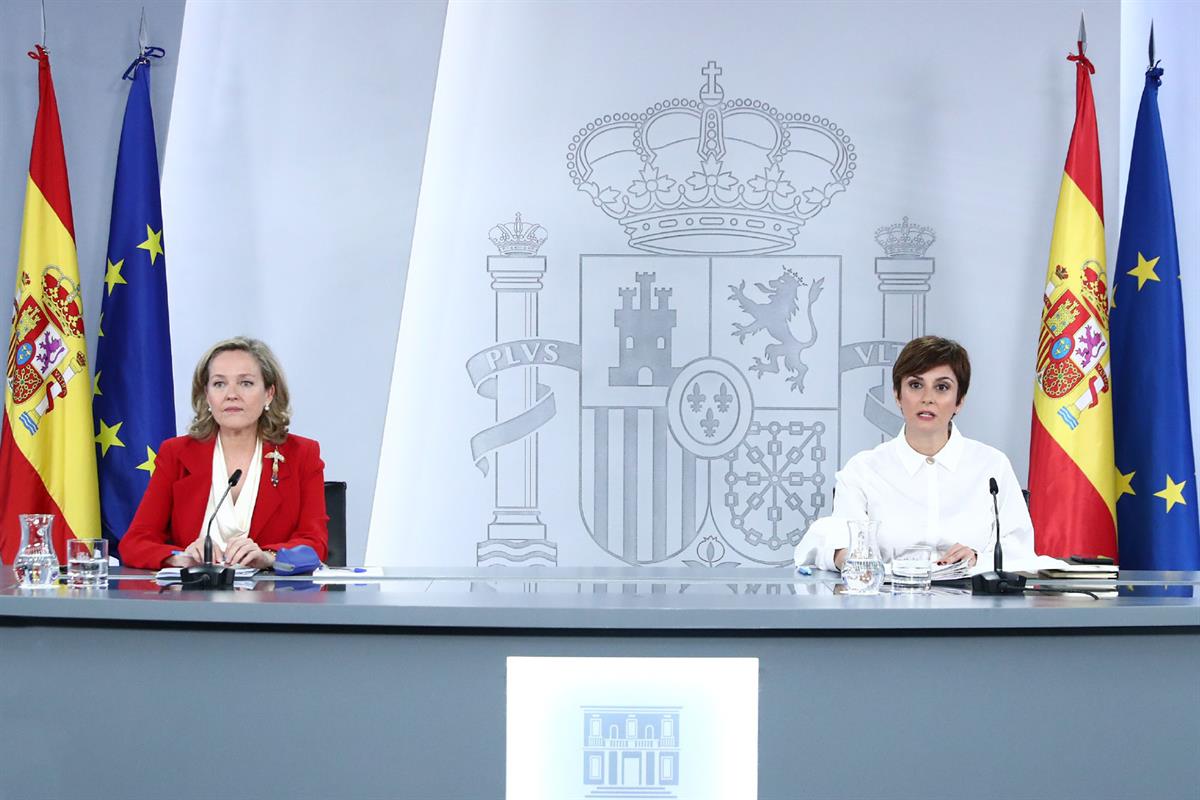 15/11/2022. Rueda de prensa tras el Consejo de Ministros: Isabel Rodríguez y Nadia Calviño. La ministra de Política Territorial y portavoz d...