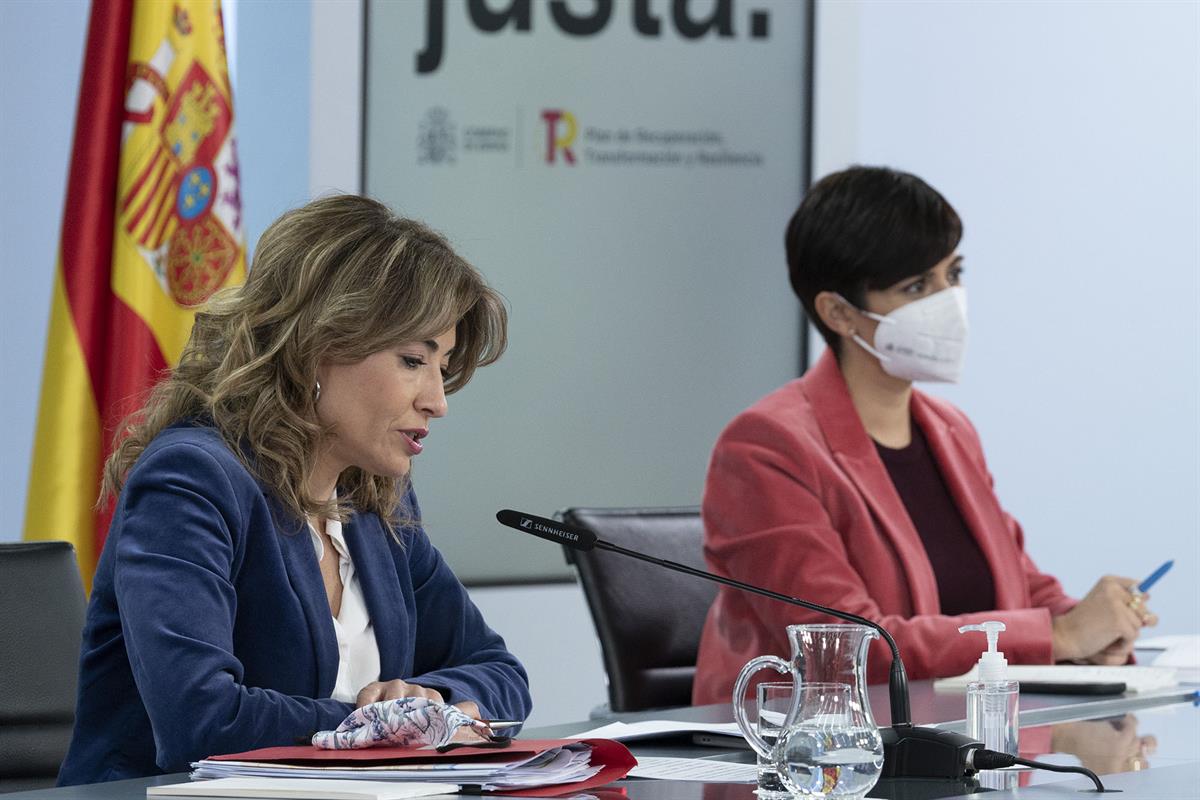 18/01/2022. Rueda de prensa posterior al Consejo de Ministros: Isabel Rodríguez y Raquel Sánchez. La ministra de Política Territorial y port...