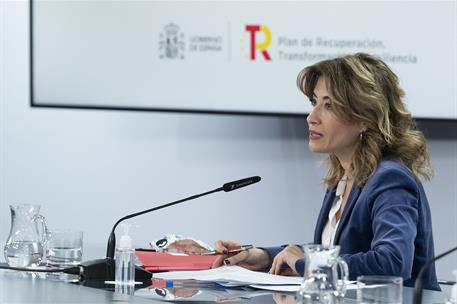 18/01/2022. Rueda de prensa posterior al Consejo de Ministros: Isabel Rodríguez y Raquel Sánchez. La ministra de Transportes, Movilidad y Ag...