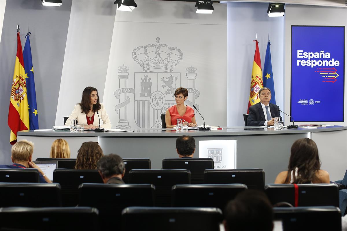 19/07/2022. Rueda de prensa tras el Consejo de Ministros: Isabel Rodríguez, Pilar Llop y Luis Planas. La ministra de Política Territorial y ...