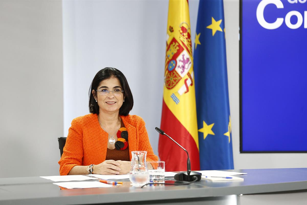 20/09/2022. Rueda de prensa tras el Consejo de Ministros: Ribera, Rodríguez y Darias. La ministra de Sanidad, Carolina Darias, durante la ru...