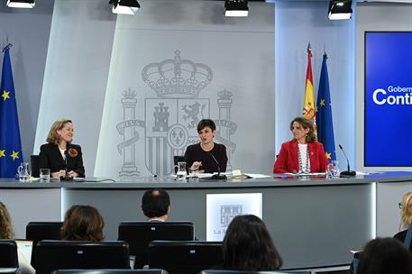 22/11/2022. Rueda de prensa tras el Consejo de Ministros: Isabel Rodríguez, Nadia Calviño y Teresa Ribera