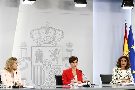 24/05/2022. Rueda de prensa tras el Consejo de Ministros: Isabel Rodríguez, Nadia Calviño y María Jesús Montero. La ministra de Política Ter...