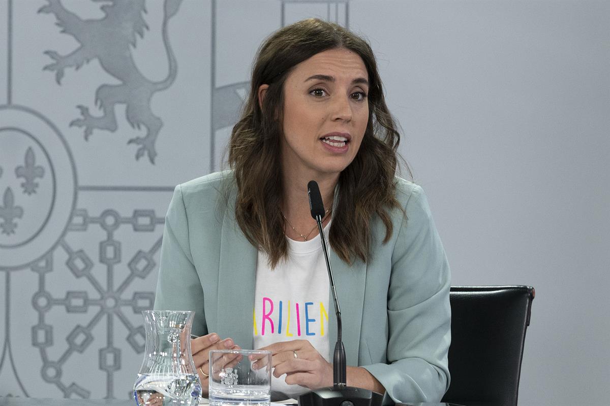 La ministra de Igualdad, Irene Montero, durante su intervención.