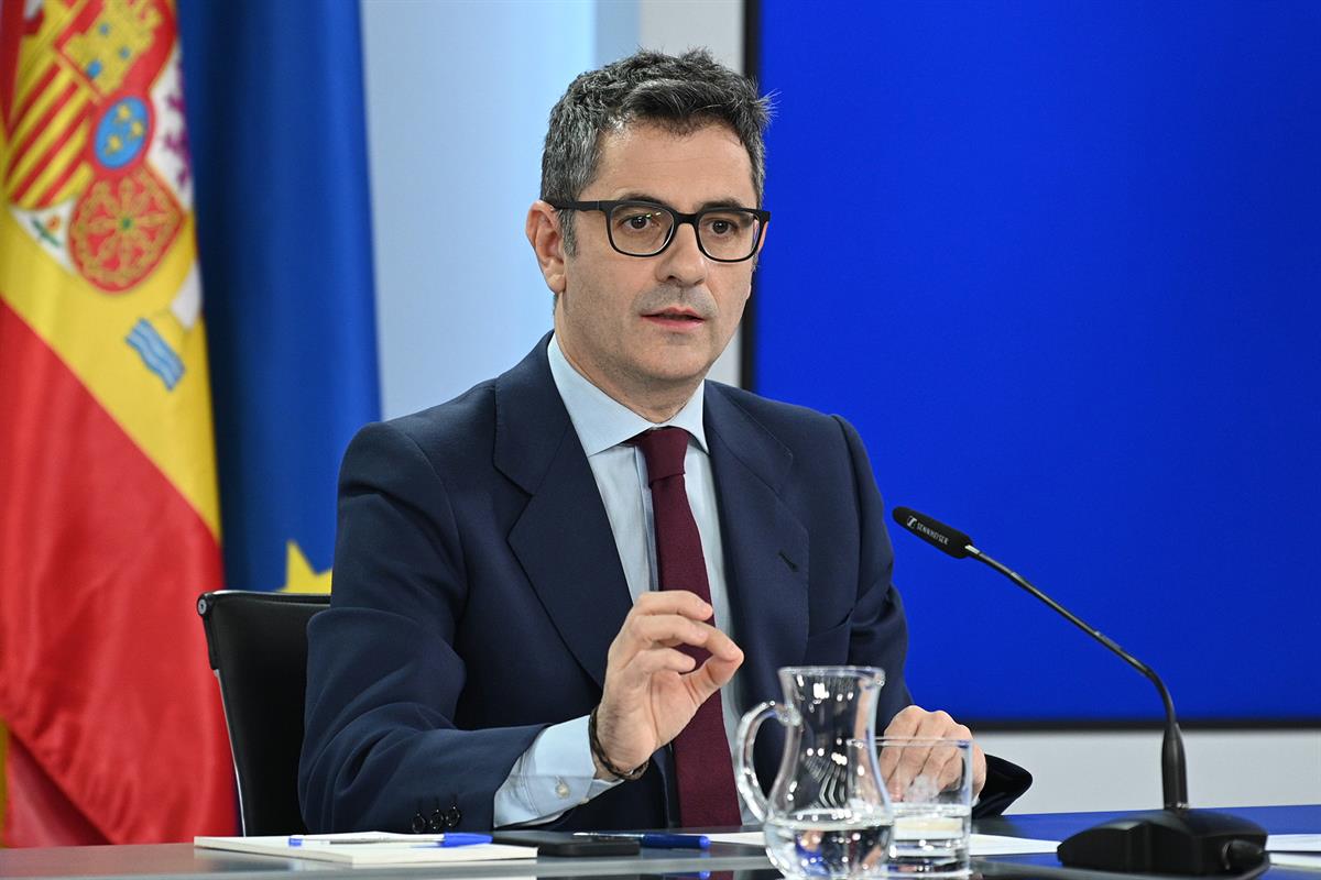 29/11/2022. Rueda de prensa tras el Consejo de Ministros: Isabel Rodríguez, Pilar Llop y Félix Bolaños. El ministro de la Presidencia, Relac...